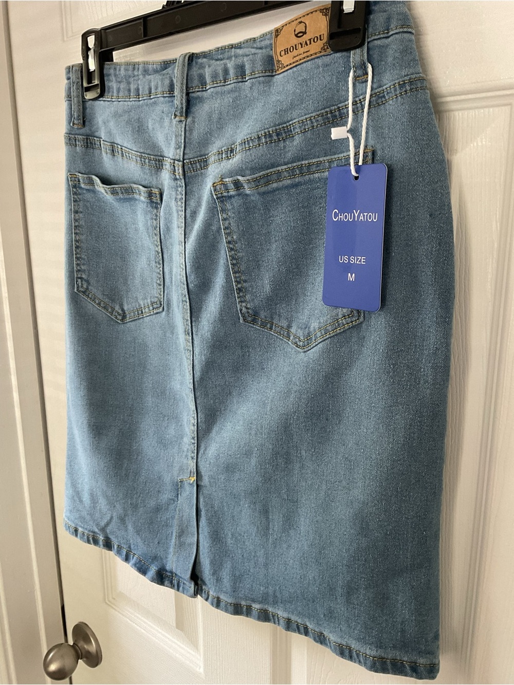 NWT ChouYatou Light Wash Stretch Denim Pencil Skirt Size M - Picture 6 of 12